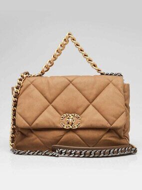 Chanel Brown Quilted Canvas Chanel 19 Large Flap Bag